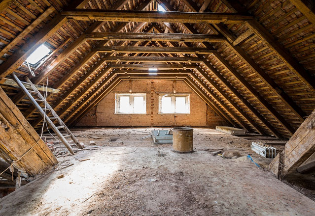 Attic space housing the roof's ventilation.
