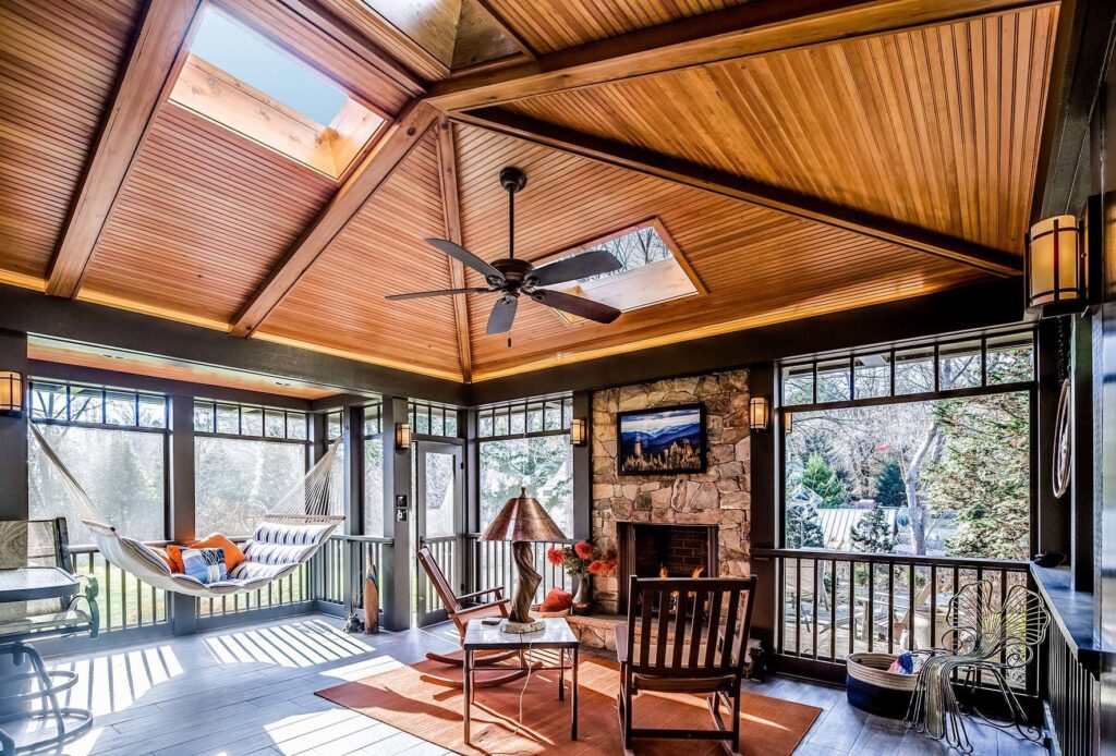 Modern cabin with skylights.